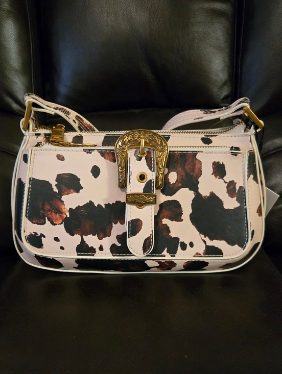 Steve Madden Cow-Print Buckle Shoulder Handbag